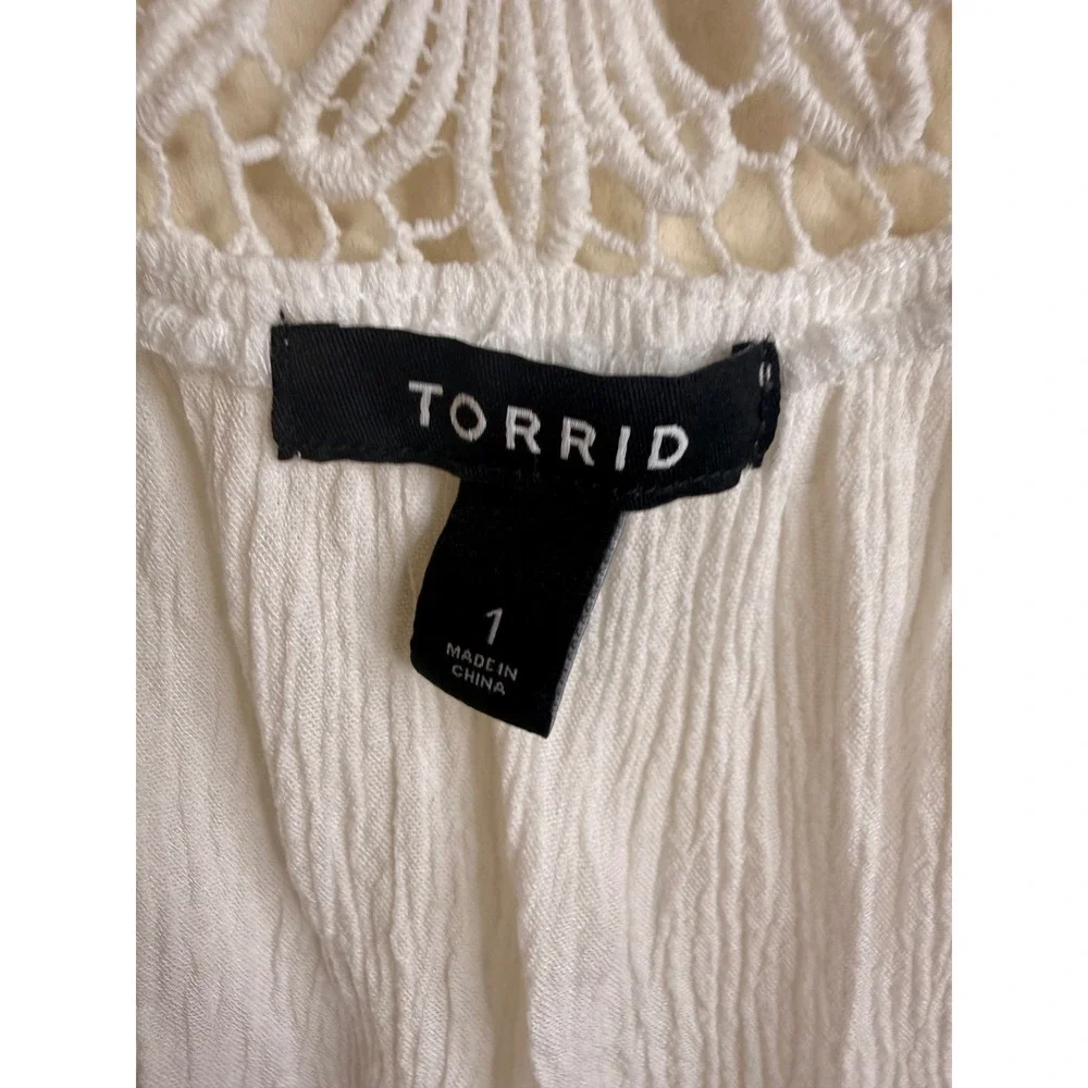 Torrid Women Plus Size 1 1X White Gauze Crochet Lace Back Cardigan Kimono Shrug